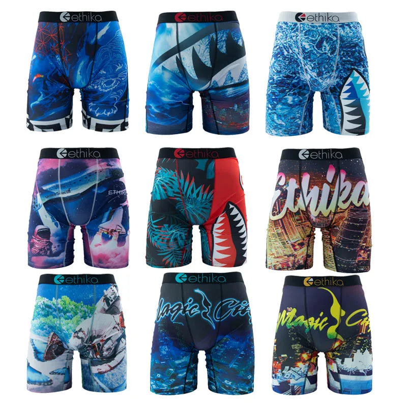 Fashion Print Men Underwear Boxer Cueca Male Panties Lingerie Men Underpants Boxershorts Trunks Plus Size S-XXXL Men's Boxers