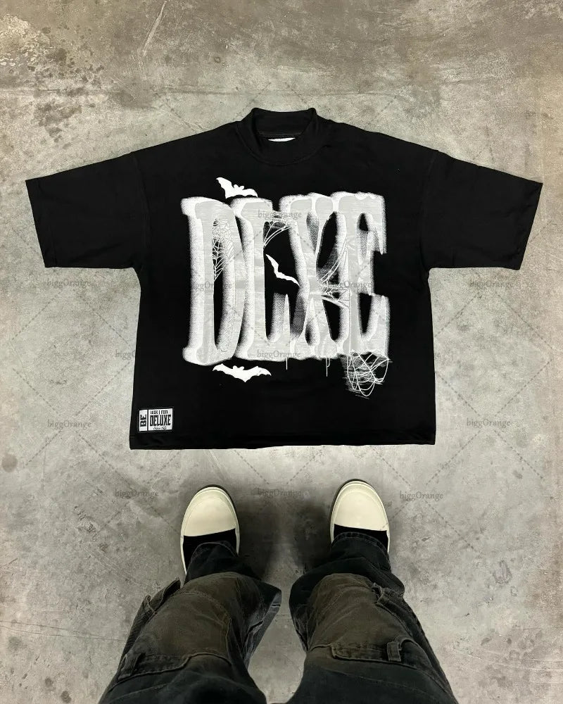 American Street Fashion New Clothing Men Y2K Letter Printed T-shirt Retro Casual Versatile Oversized Short-sleeved Women