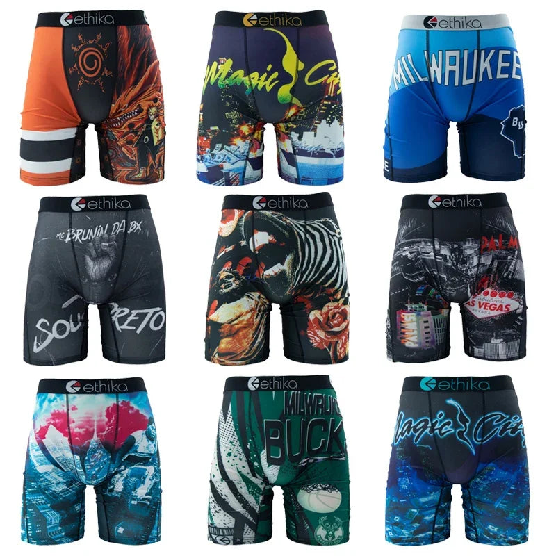 Men Underwear Boxers Fashion Printed  Male Panties Lingerie Men Underpants Boxershorts Trunks Plus Size Breathable Men's Boxers