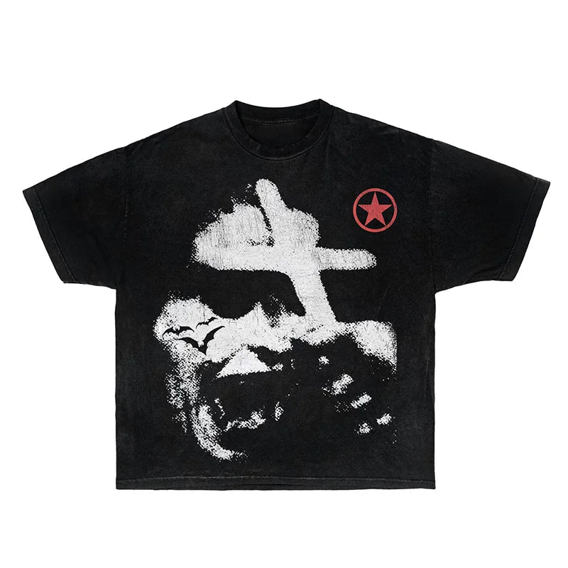 Goth Y2K Cotton T-shirt Harajuku Graphic Print Fashion Tee Hip Hop Oversized Top Rock Punk Streetwear Short Sleeve T-shirt Retro