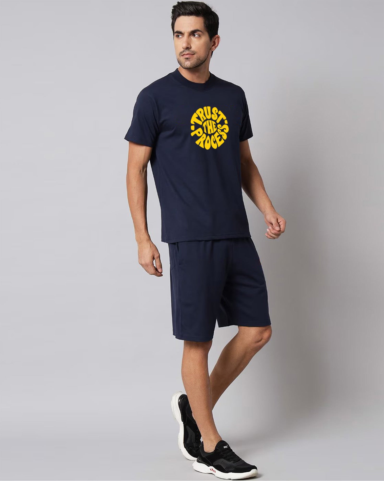 Navy Blue Plain Half Sleeve T-Shirt and Shorts with Pocket - Comfortable Cotton Co-Ord Set