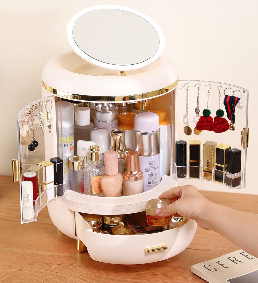 Joybos® Round Makeup Storage Organizer Box with Mirror Led Light