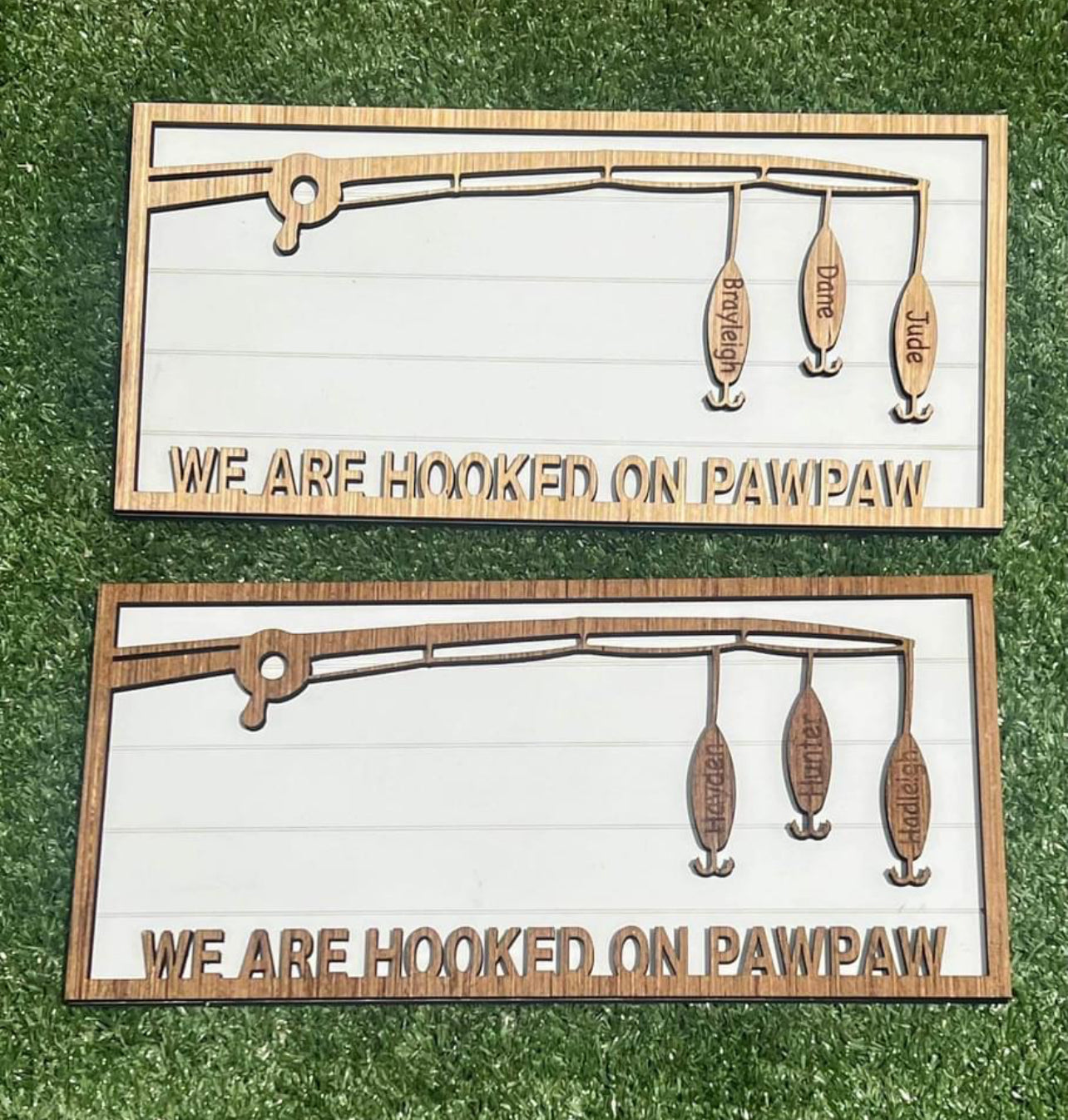 We are hooked woodcut outs