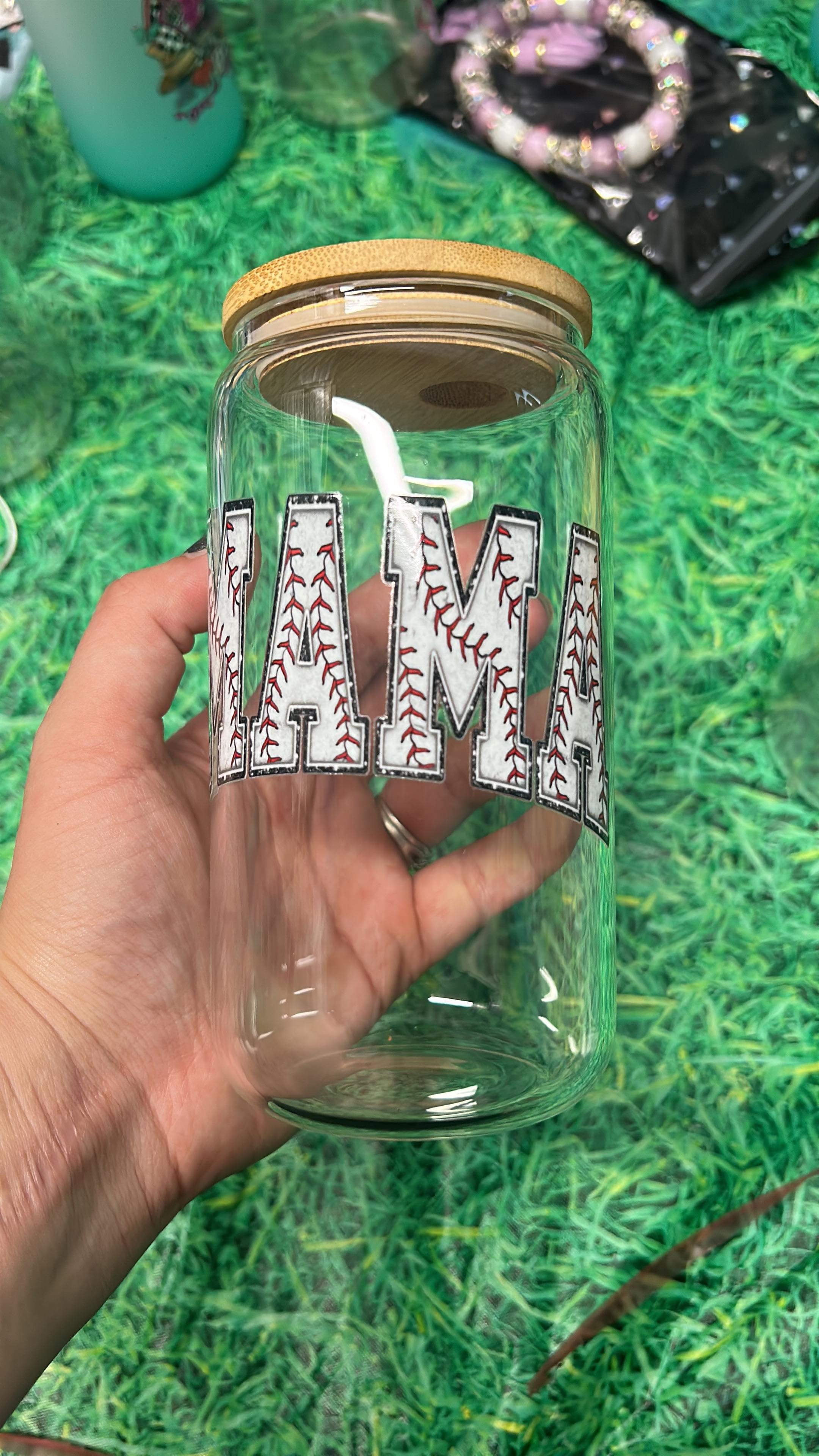 Baseball mama glass tumbler