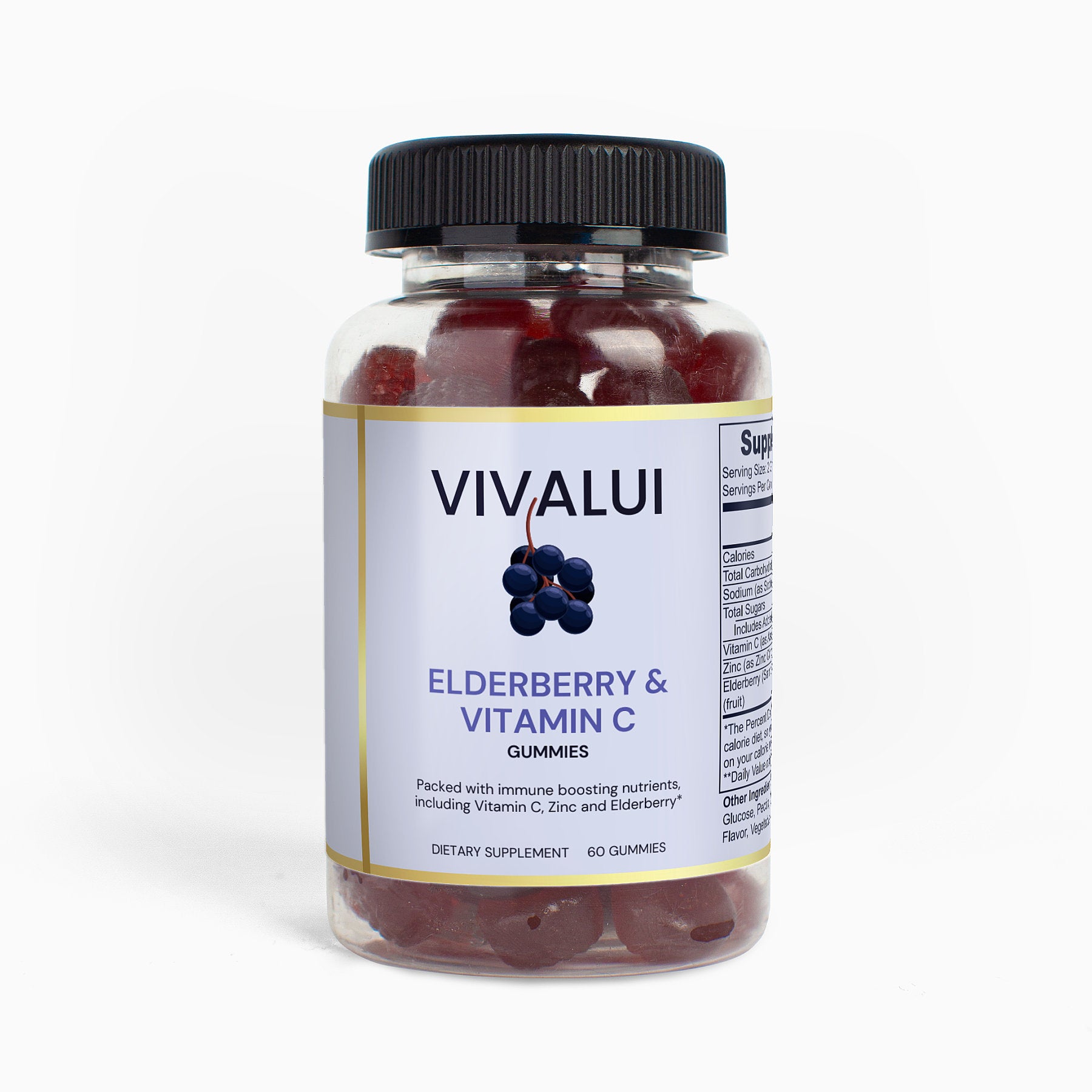 Vivalui Vegan Elderberry & Vitamin C Antioxidant Immune Boost Gummies