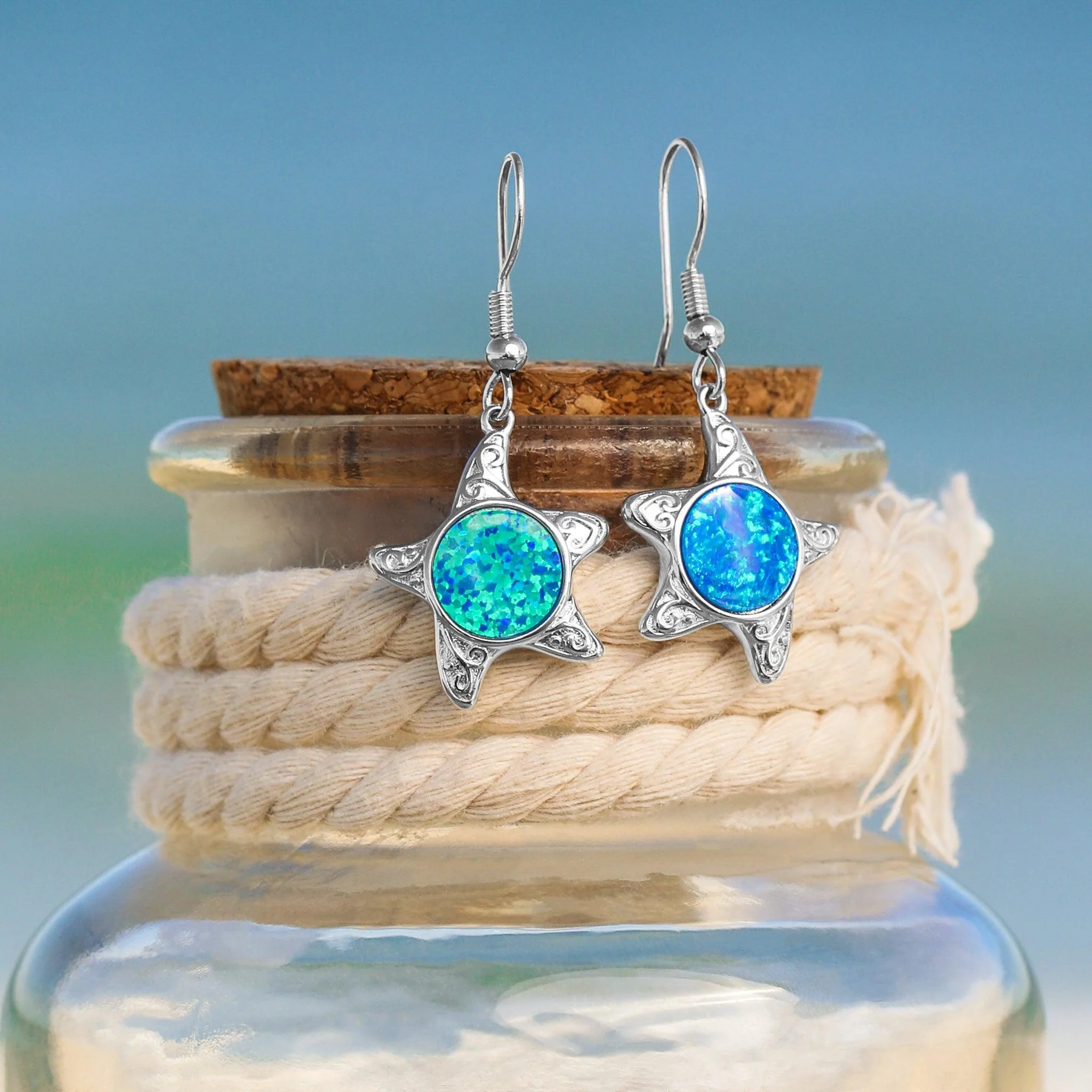 Opal Inlay Sea Star Earrings