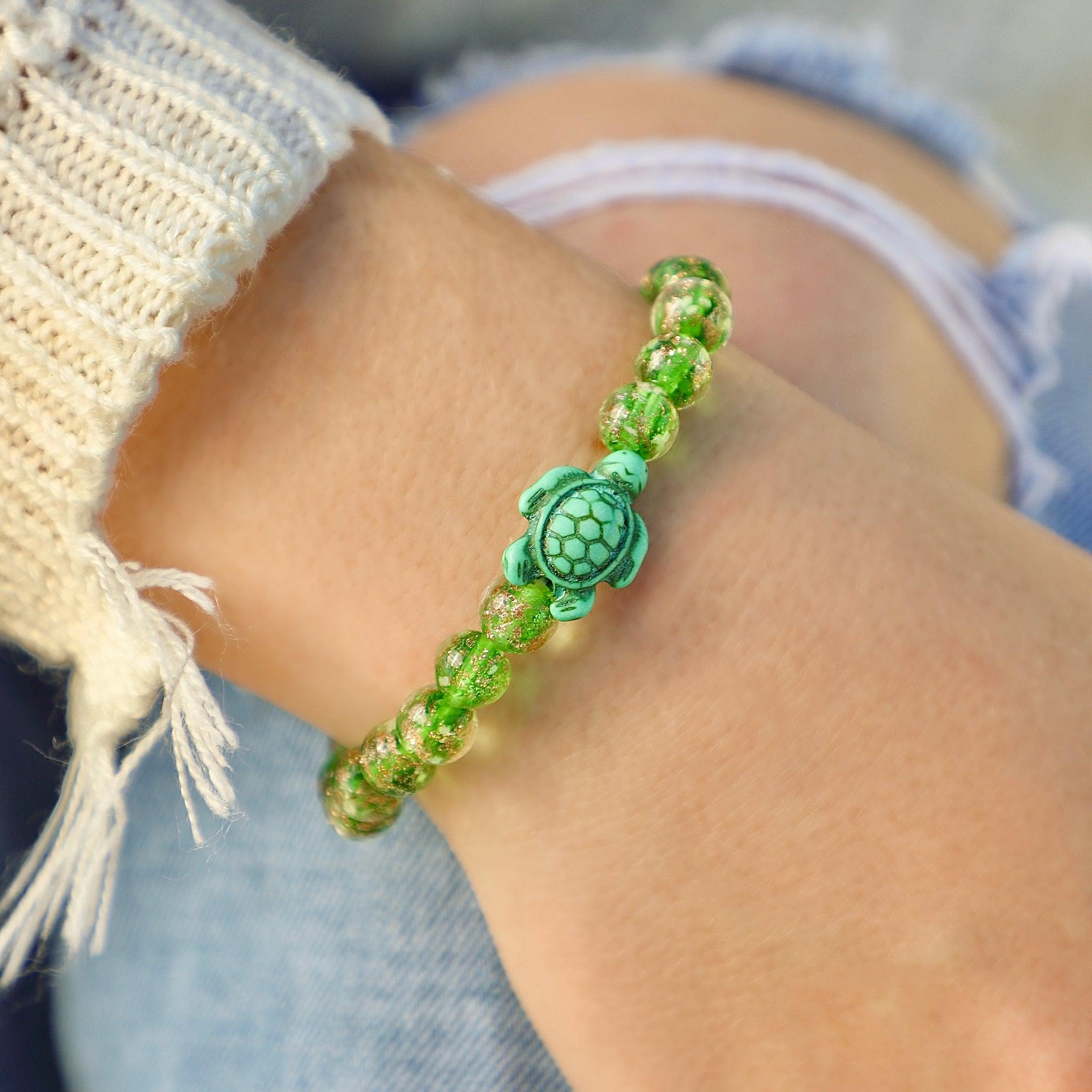 Glowing Glass Bead Sea Turtle Bracelet