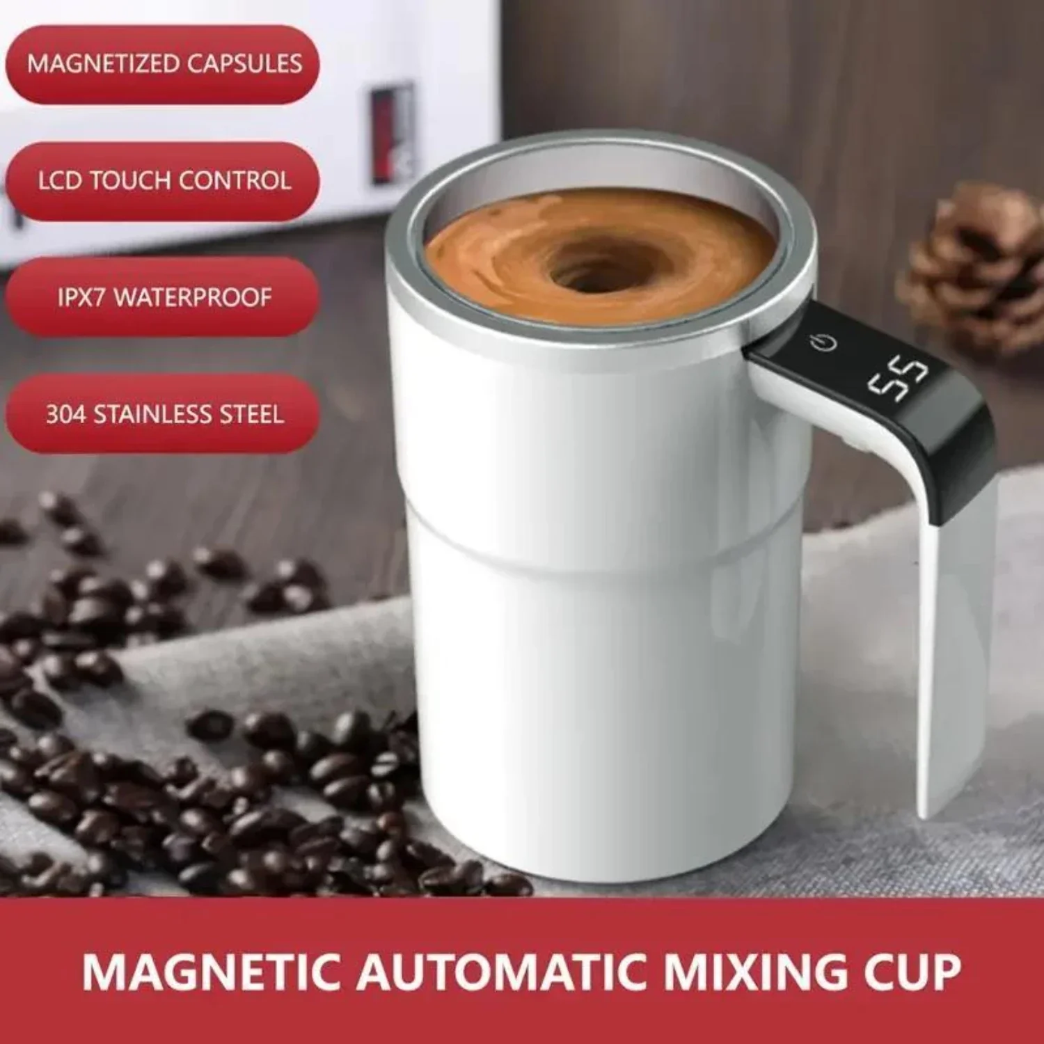 Self Stirring Mug, IP67 Waterproof Rechargeable Coffee Cup 12.85oz , rechargeable coffee mug , automatic stirring cup