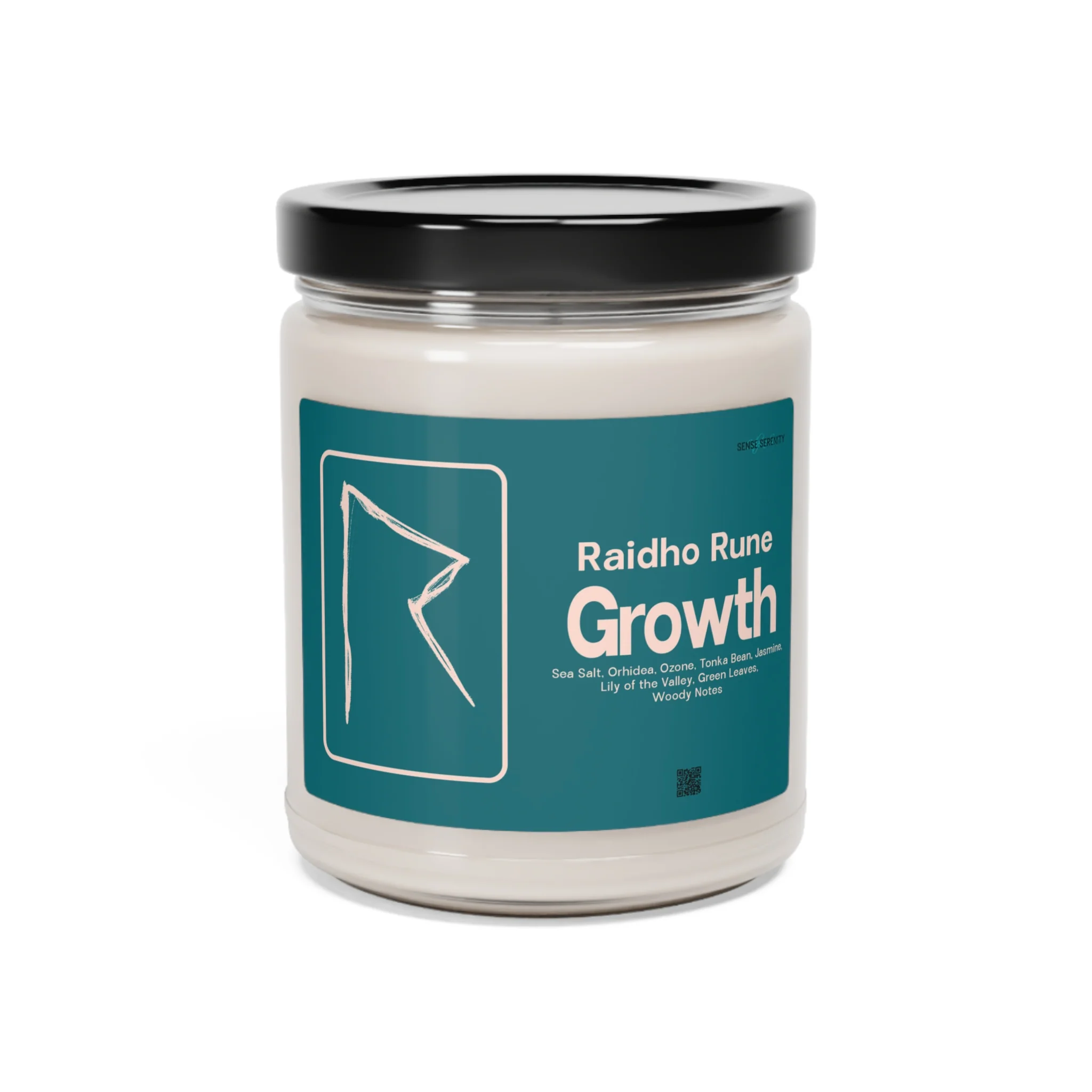 Sea Salt & Orchid Scented Soy Candle with Raidho Rune with Growth
