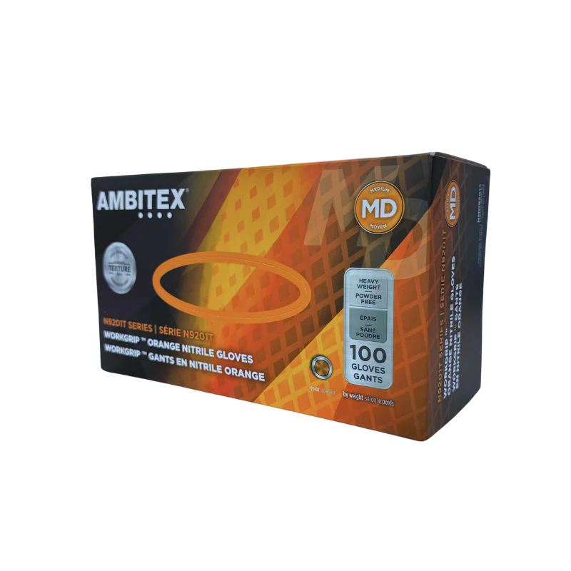 Ambitex 8 Mil Orange Work Grip Nitrile Gloves (100/box)