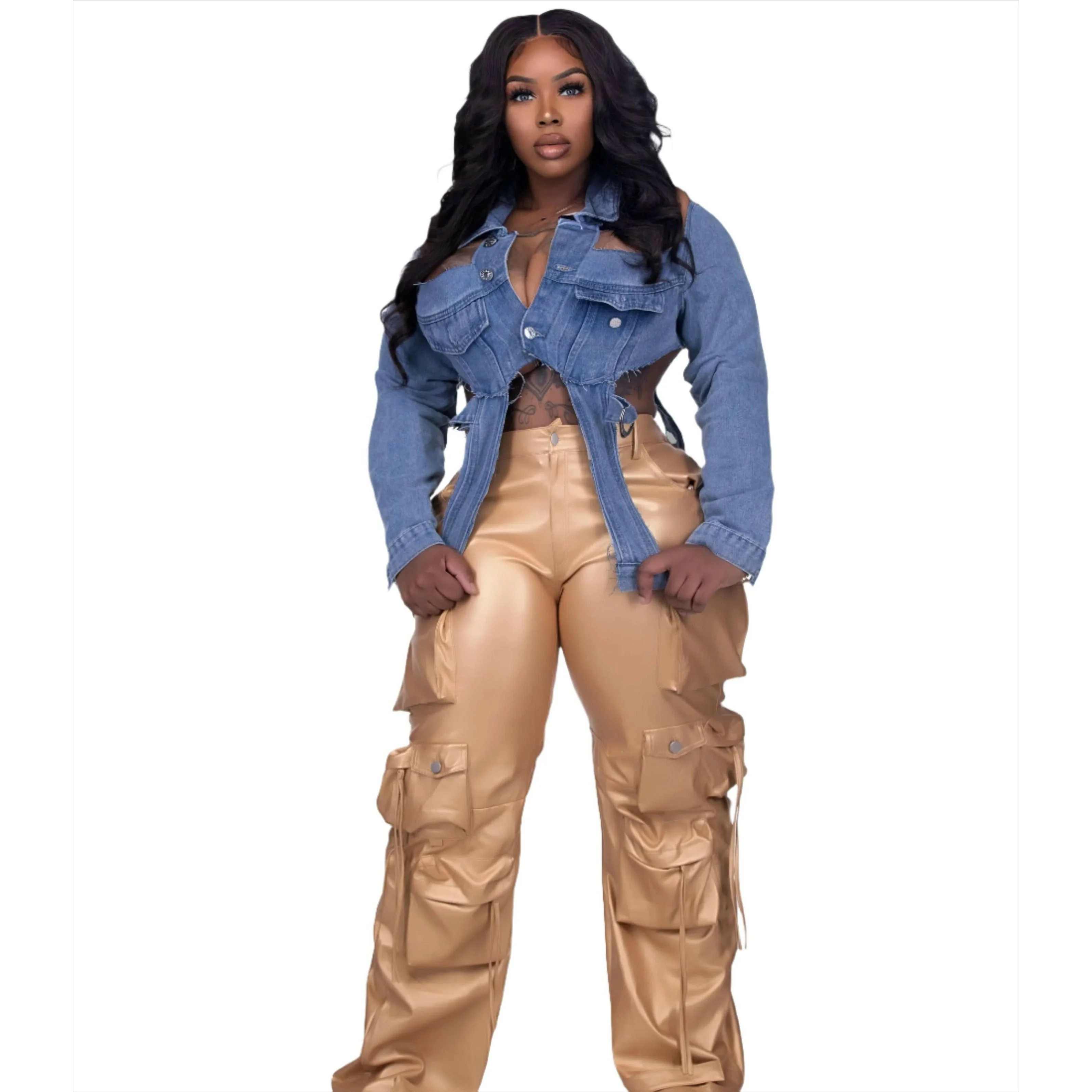 Gold High-Waisted Cargo Pants