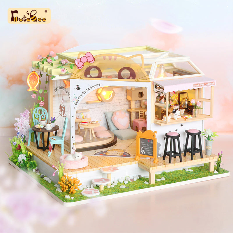 CUTEBEE 1: 24 DIY Dollhouse Kit (Cat Coffee Garden)