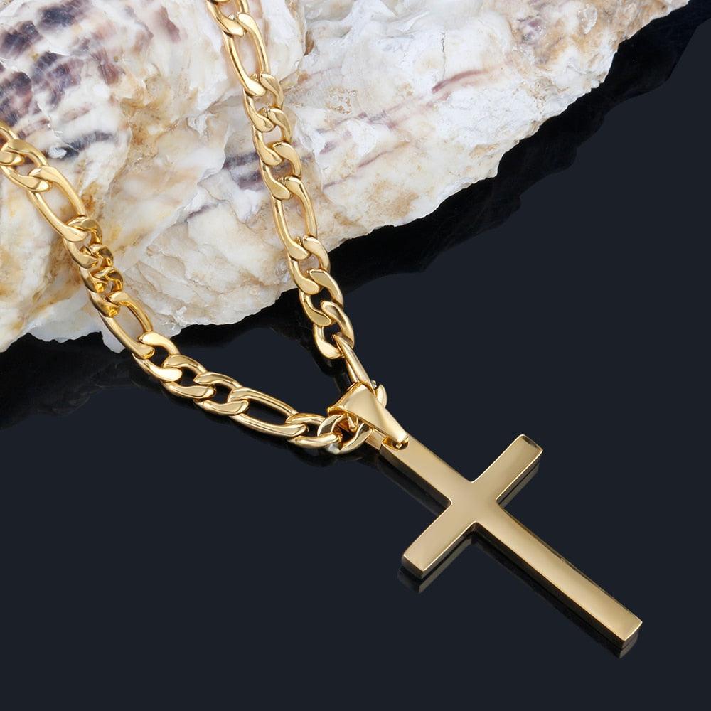 💖Stainless Steel Silver Gold Black Plain Hip Hop Cross Pendant Necklace