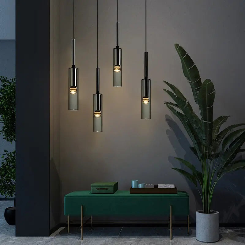 Luminaire suspendu en verre gris fumé au design moderne en forme de bouteille