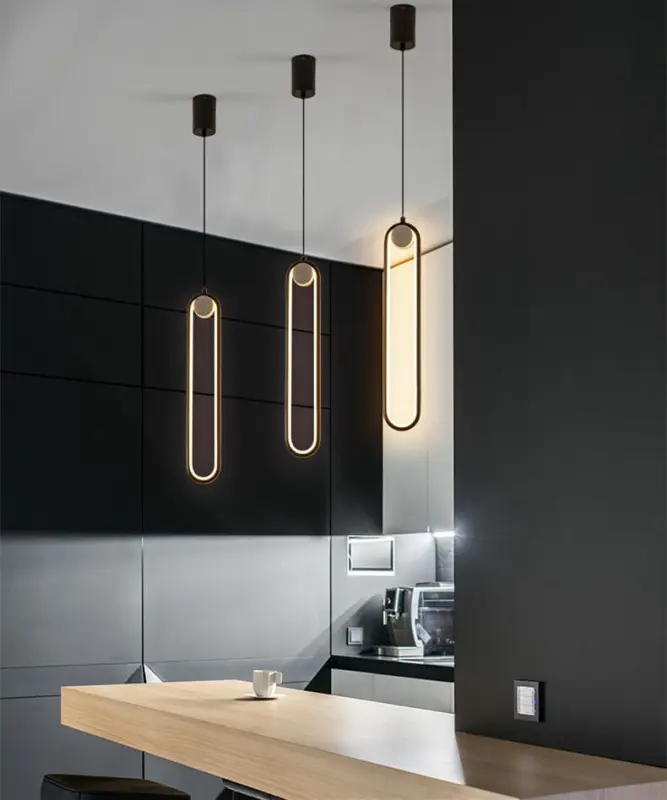 Lustre pendant / Suspension moderne en aluminium noir ou or au style minimaliste