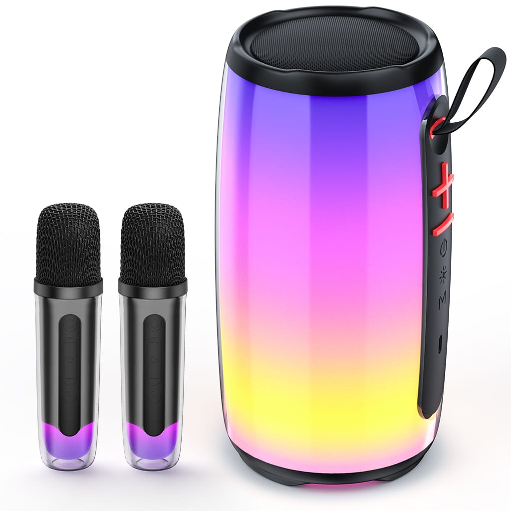 JYX D21 Karaoke Machine with 2 Wireless Microphones & 360° Light Show