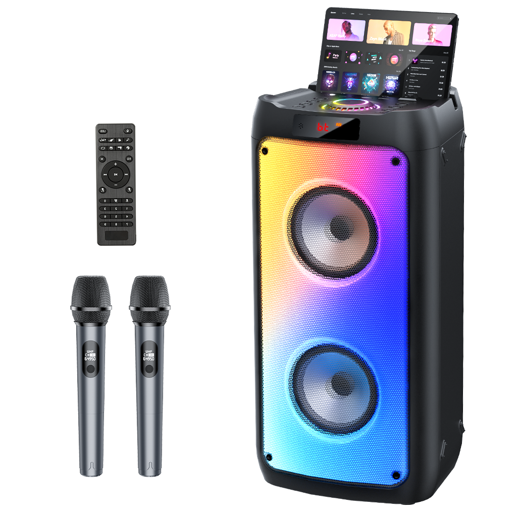 JYX T10T Deep Bass Karaoke Machine with 2 Mics and Lights