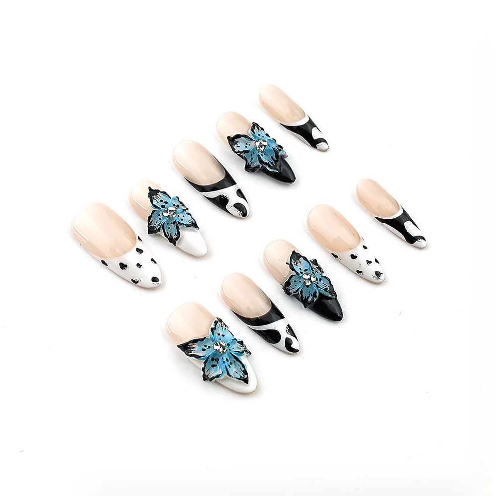 Byskire Mysterious Flowers Chicnails 3Dnails Handmade Press On Nails , Medium Length Womannails Girlynails , Weddingnails、Stiletto Partynails、Dailynails、Festivenails , Salon Quality Nail Art 10 Pieces&5 Gifts Including Tape&Nail Files, USA