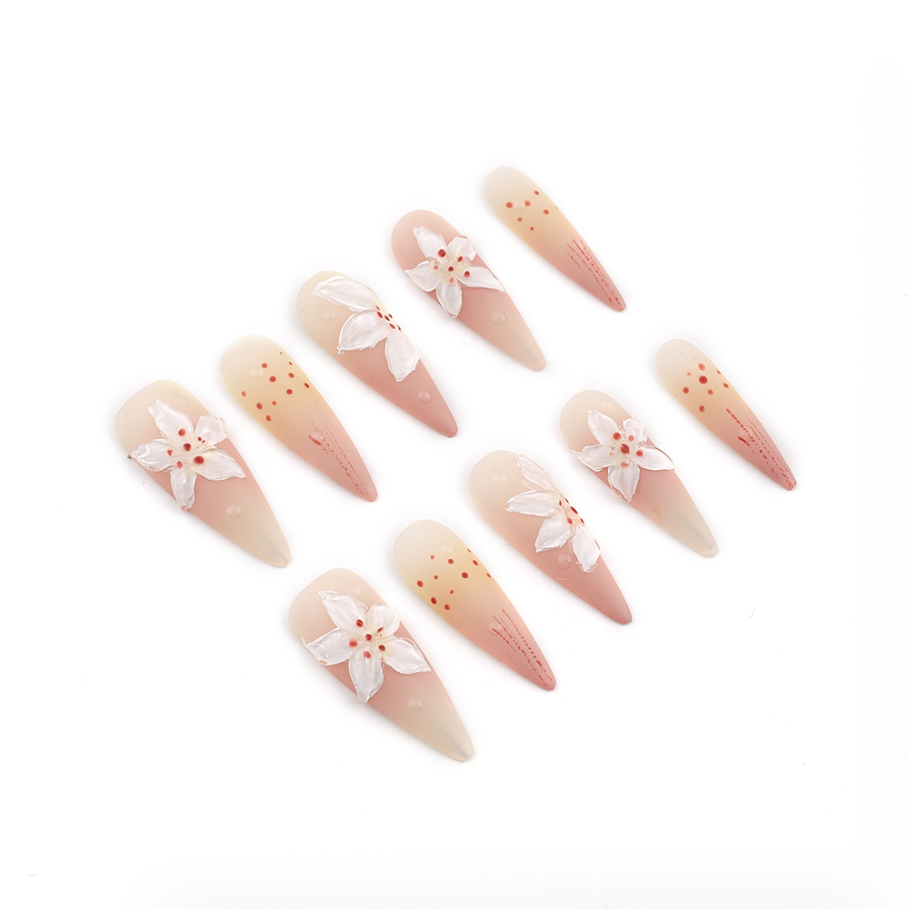 Byskire Spring Shadow Chicnails 3Dnails Handmade Press On Nails , Medium Length Womannails Girlynails , Weddingnails、Stiletto Partynails、Dailynails、Festivenails , Salon Quality Nail Art 10 Pieces&5 Gifts Including Tape&Nail Files, USA