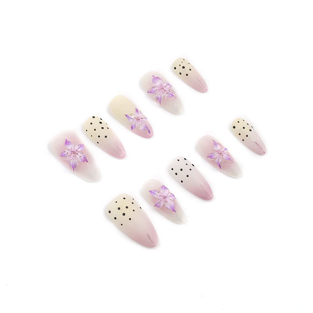 Byskire Lavender Stardust Chicnails 3Dnails Handmade Press On Nails , Short Length  Womannails Girlynails , Almond Weddingnails、 Partynails、Dailynails、Festivenails , Salon Quality Nail Art 10 Pieces&5 Gifts Including Tape&Nail Files, USA