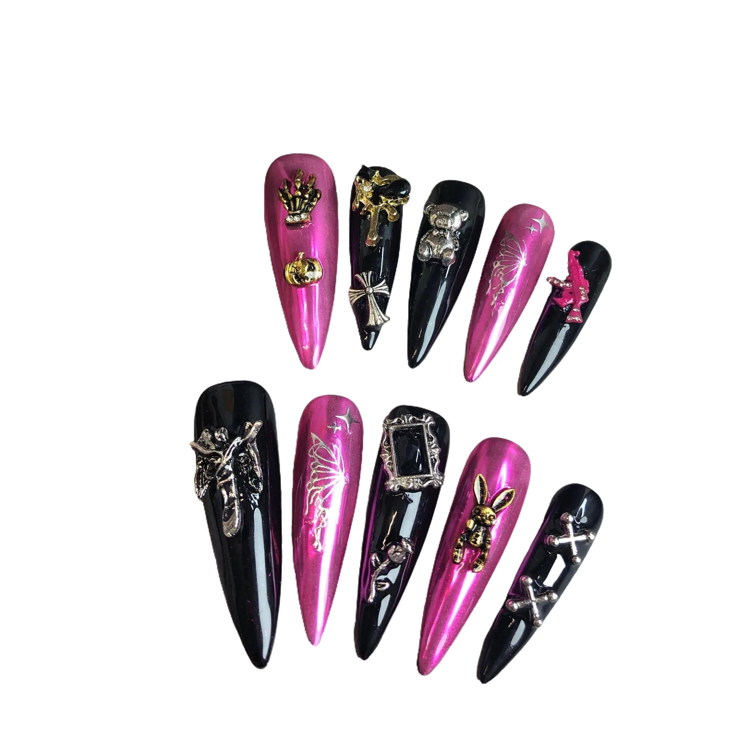 Halloween Press on Nails Long Nail Full Cover Press on Nails Black Blood Stick on Nails press-on nail