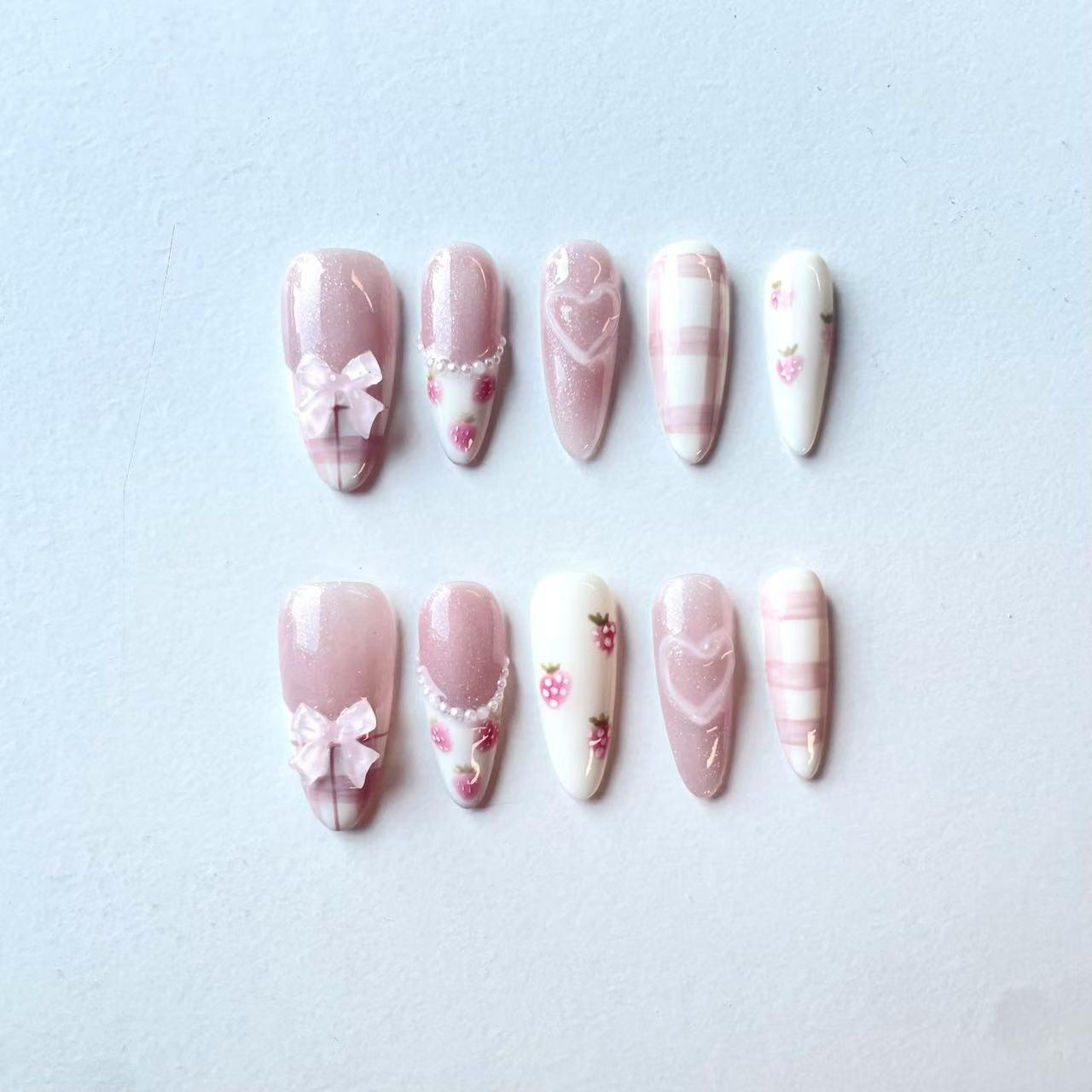 Ballet dream Salon Quality nail art 10 pieces&5 free gifts including tape&nail files,long pointed,、pressed、birthday 、holidaynails，vacation set