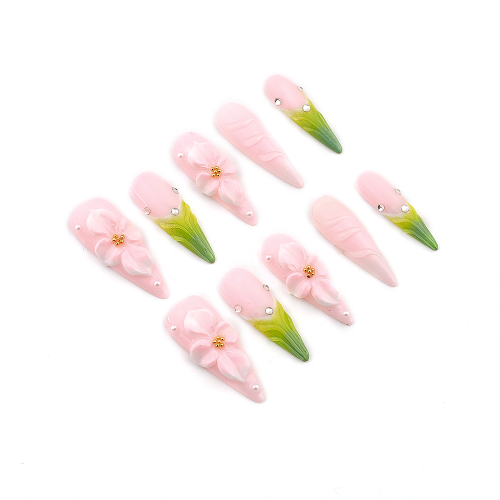 Byskire Forest Dream Chicnails 3Dnails Handmade Press On Nails , Medium Length Womannails Girlynails , Weddingnails、Stiletto Partynails、Dailynails、Festivenails , Salon Quality Nail Art 10 Pieces&5 Gifts Including Tape&Nail Files, USA