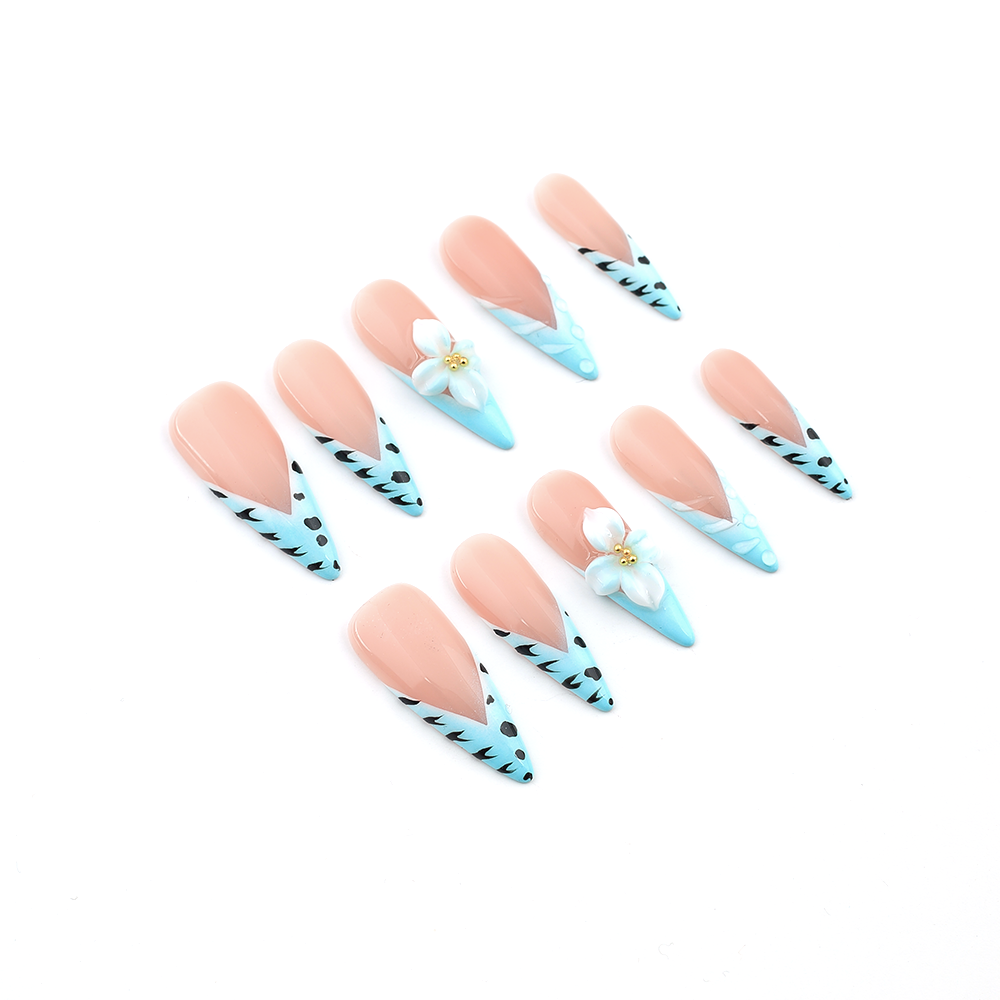 Byskire Everlasting Flower Chicnails 3Dnails Handmade Press On Nails , Medium Length Womannails Girlynails , Weddingnails、Stiletto Partynails、Dailynails、Festivenails , Salon Quality Nail Art 10 Pieces&5 Gifts Including Tape&Nail Files, USA