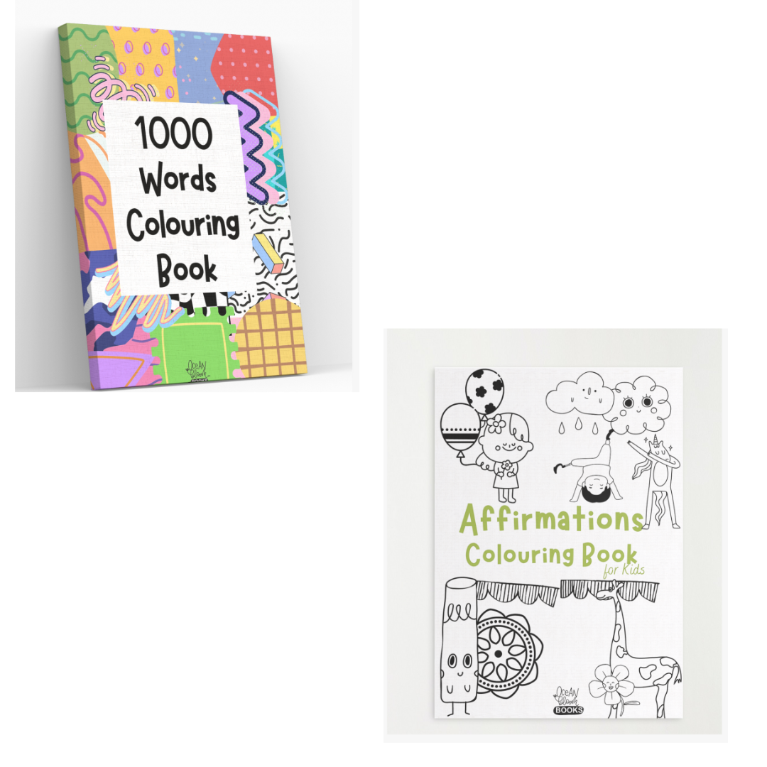 1000 Words + Affirmations Colouring Book for Kids