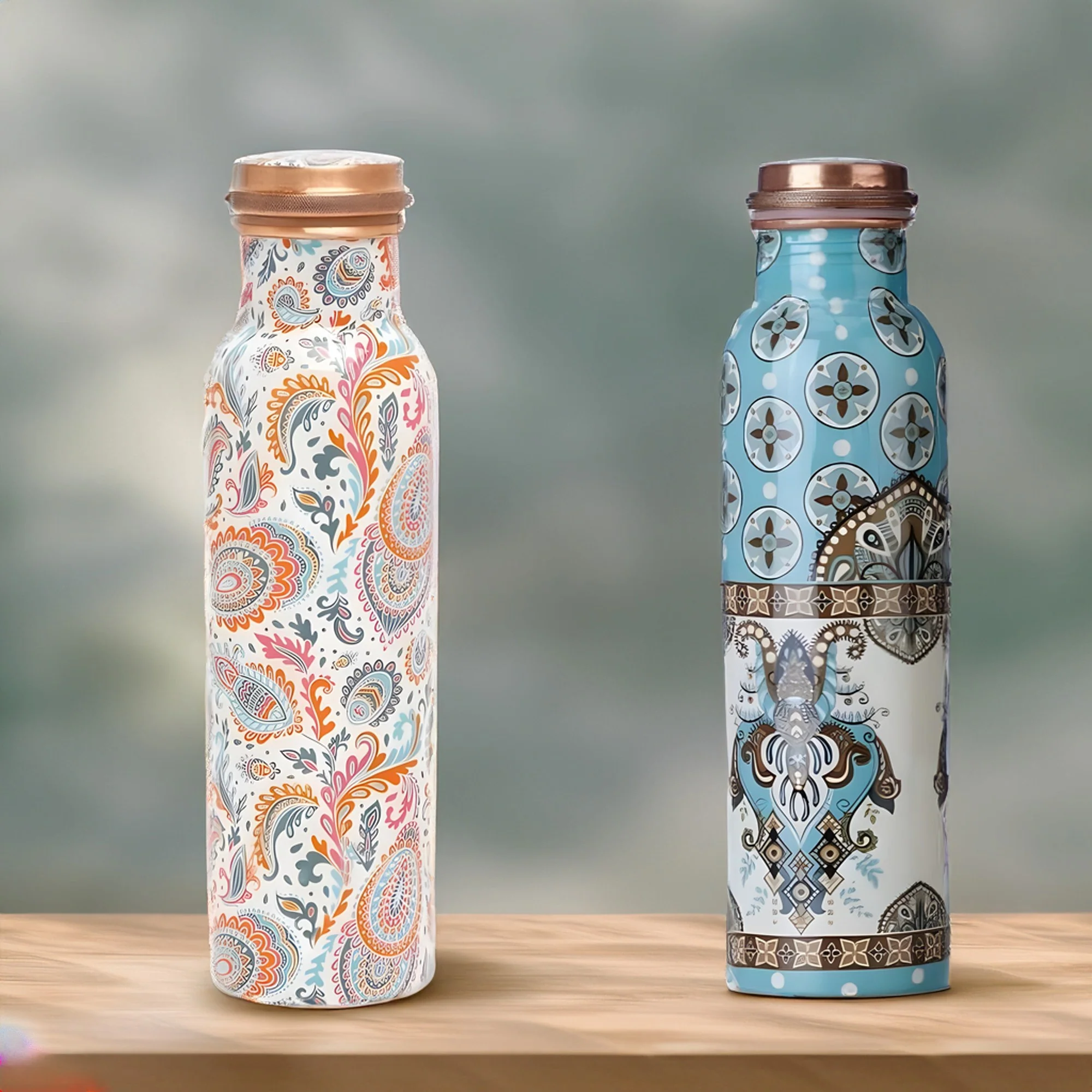 Enamel Printed Copper Water Bottle Set - 1L