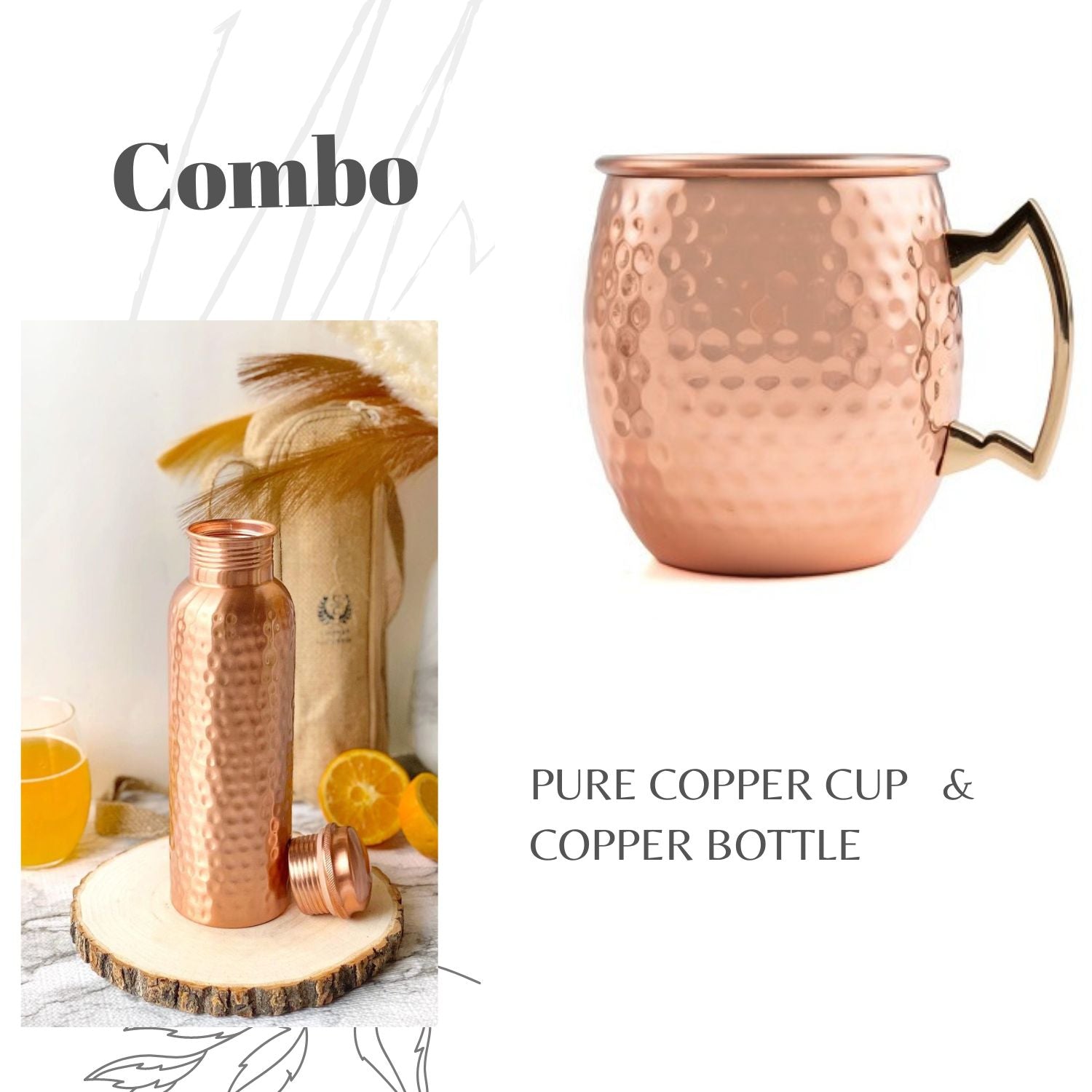 Combo of Pure Copper American Mule Mugs  & Copper Bottle