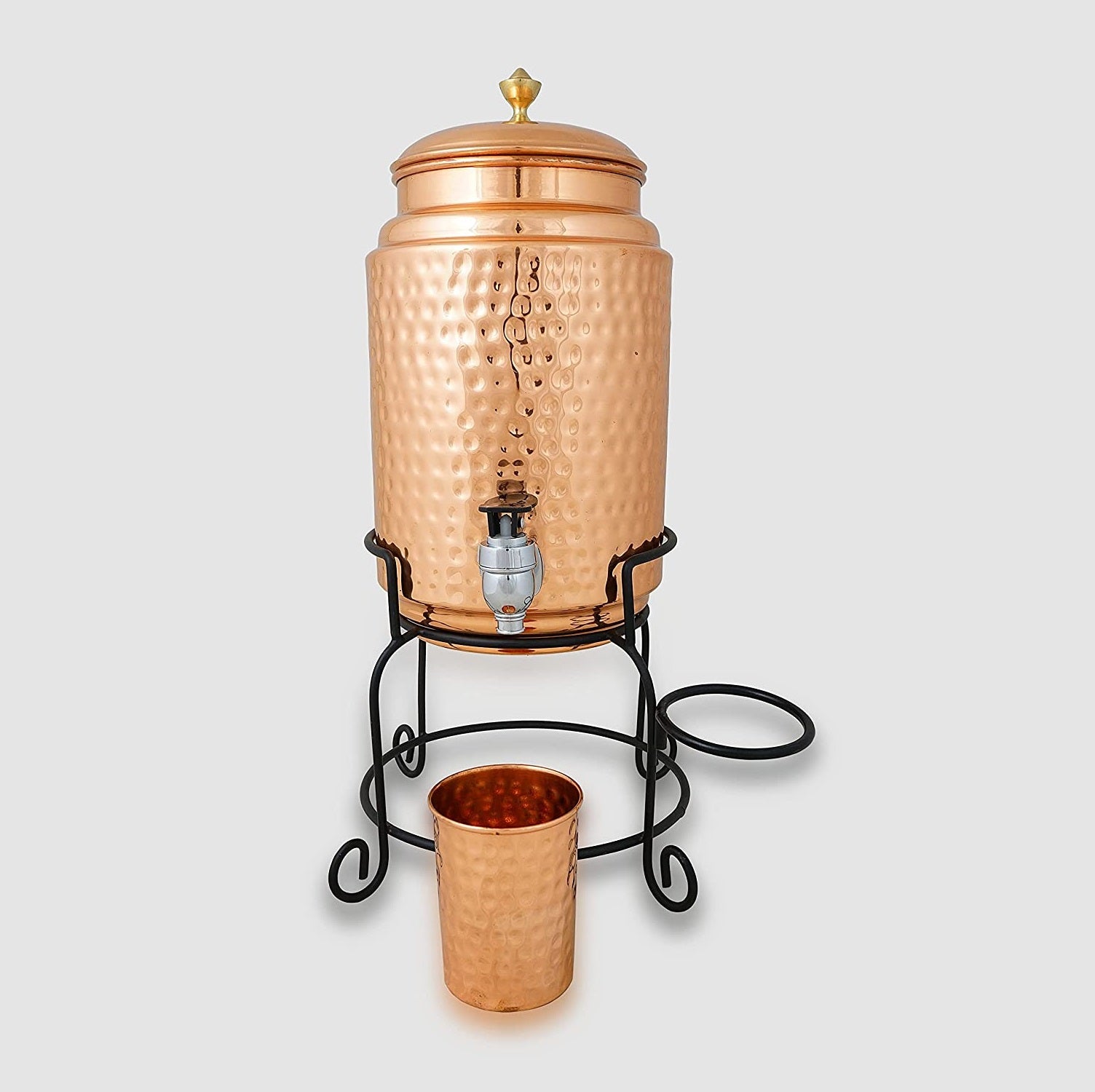 Hammered Pure Copper Water Dispenser - 5 liter with glass