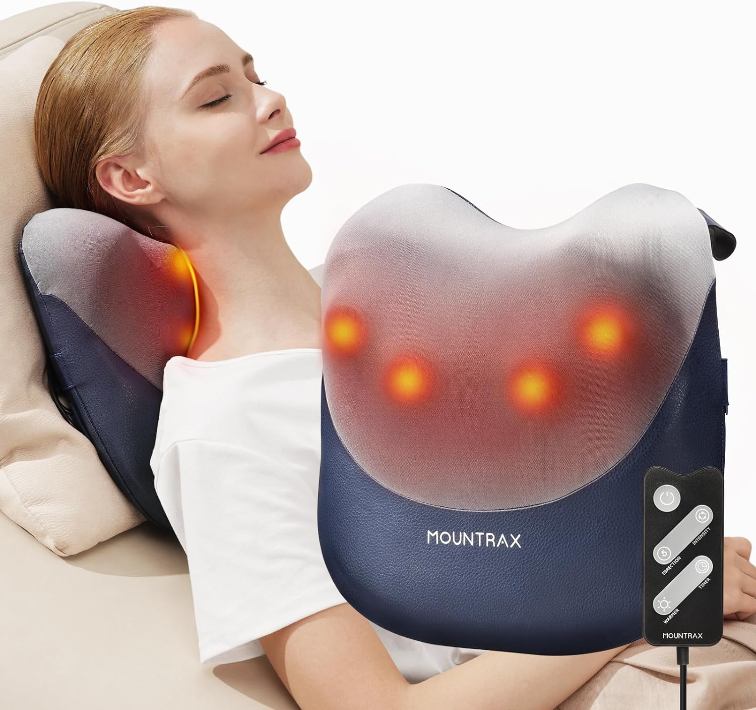 MOUNTRAX Back Massager with Heat, Shiatsu Neck and Back Massager for Pain Relief Deep Tissue, 3D Kneading Portable Massage Pillow for Neck, Back, Shoulders and Full Body, Gifts for Men Women