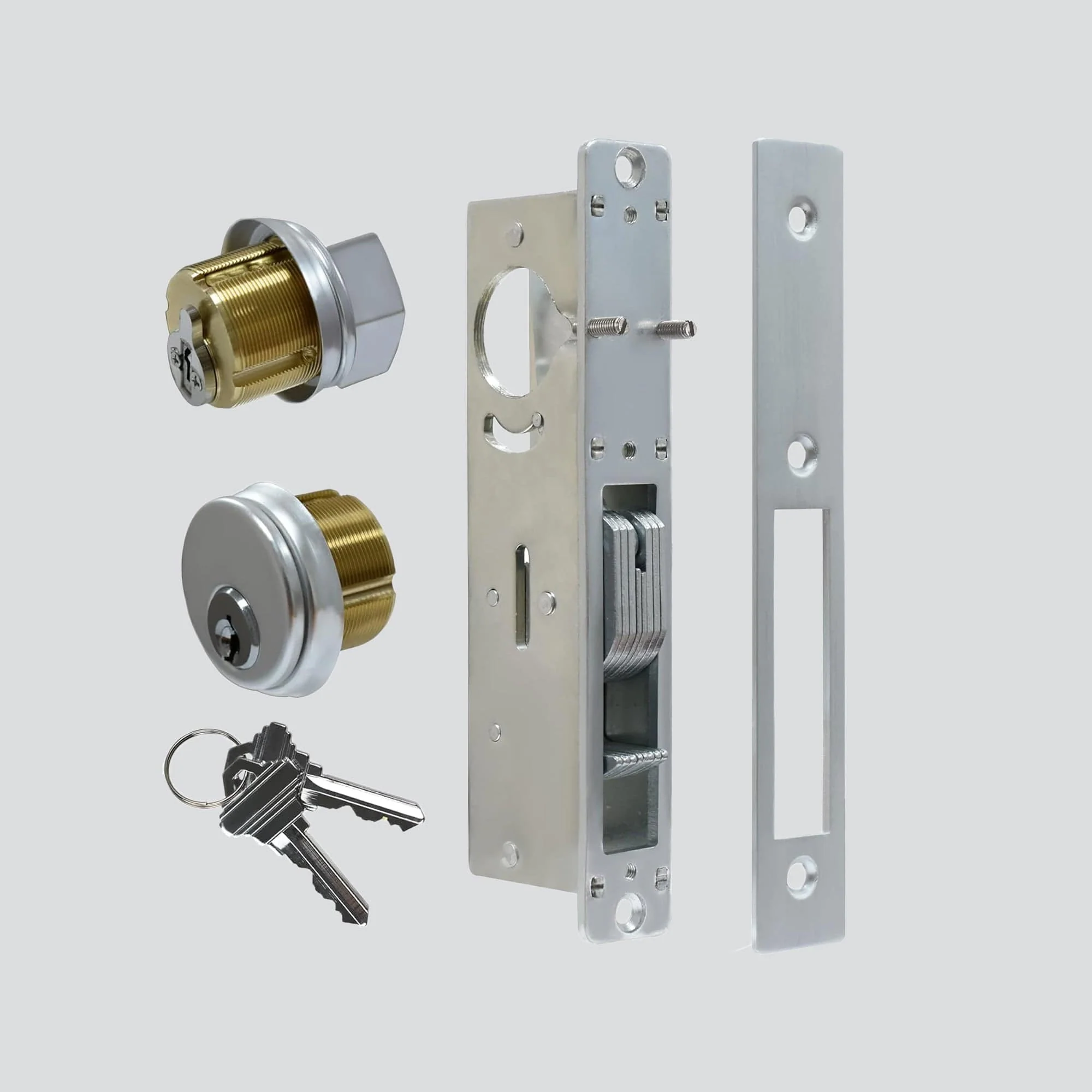 Storefront Door Lock Alsecure Commerical Door Mortise Lock for Aluminum Shop Doors, Hookbolt, 1.1/8" BACKSET Silver