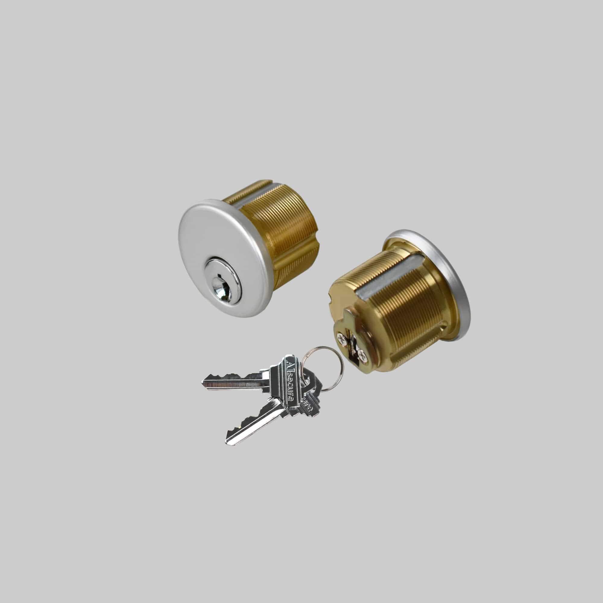 AIsecure Commercial Door Lock Mortise Cylinder with 2 Keys for SC Keyway Brass Finish Silver