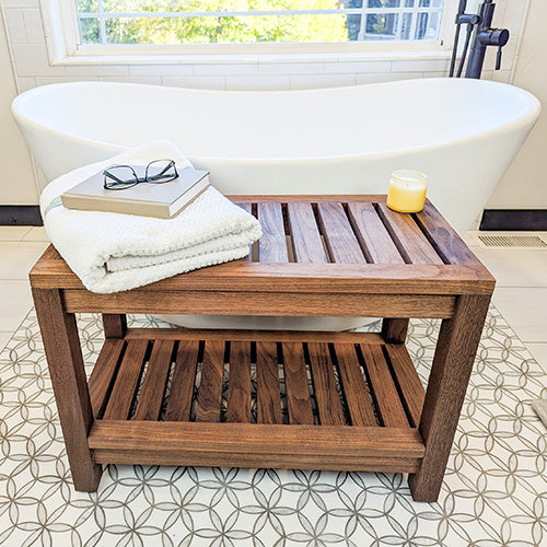 DIY Wooden Shower Bench  with Shelf plan - Easy Woodworking