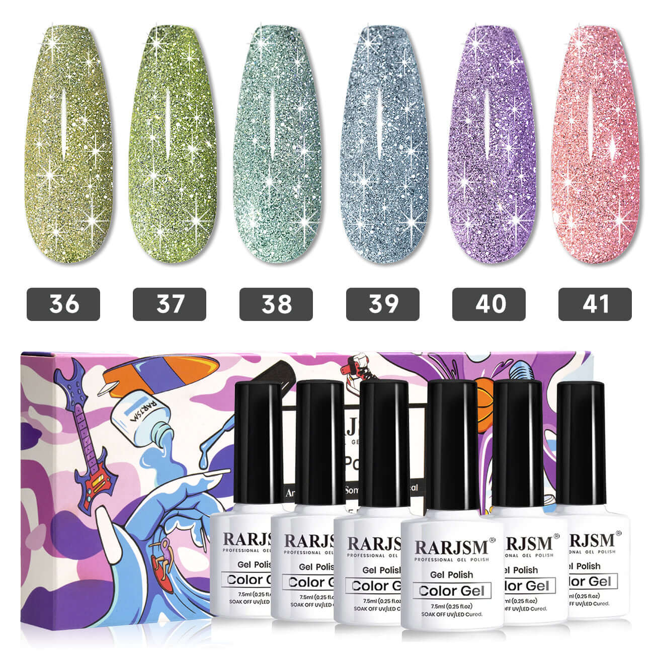 6 Colors Fairyland Glitter Gel Nail Polish Set 7.5ml