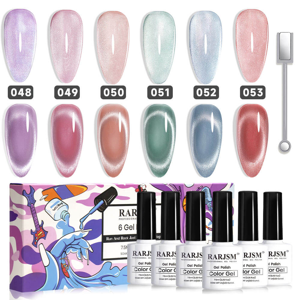 6 Colors Moonlit Melody Velvet Cat Eye Gel Nail Polish Set 7.5 ml