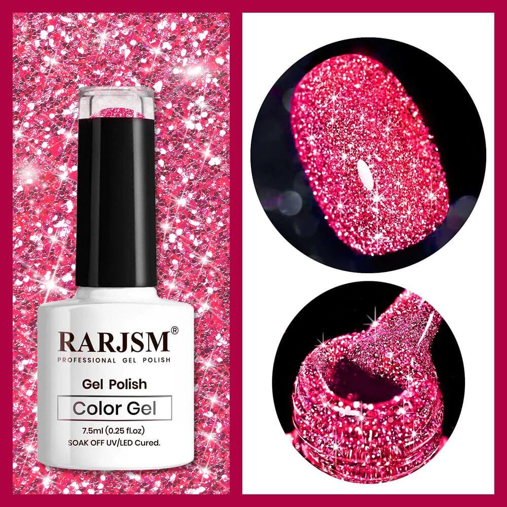Neon Hot Pink Sparkle Shiny | RARJSM ®Reflective Glitter Gel Nail Polish | 7.5ml #90