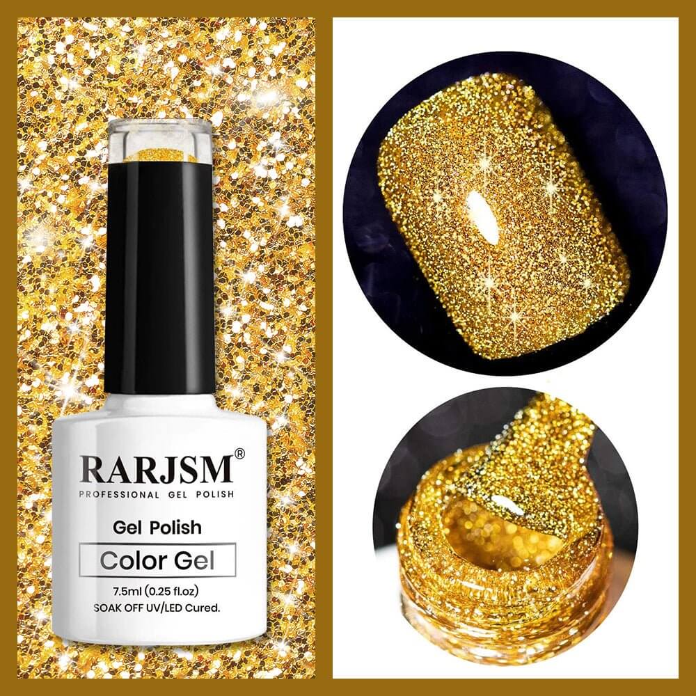 Gold Diamond Sparkle | RARJSM ®Reflective Glitter Gel Nail Polish | 7.5ml #82