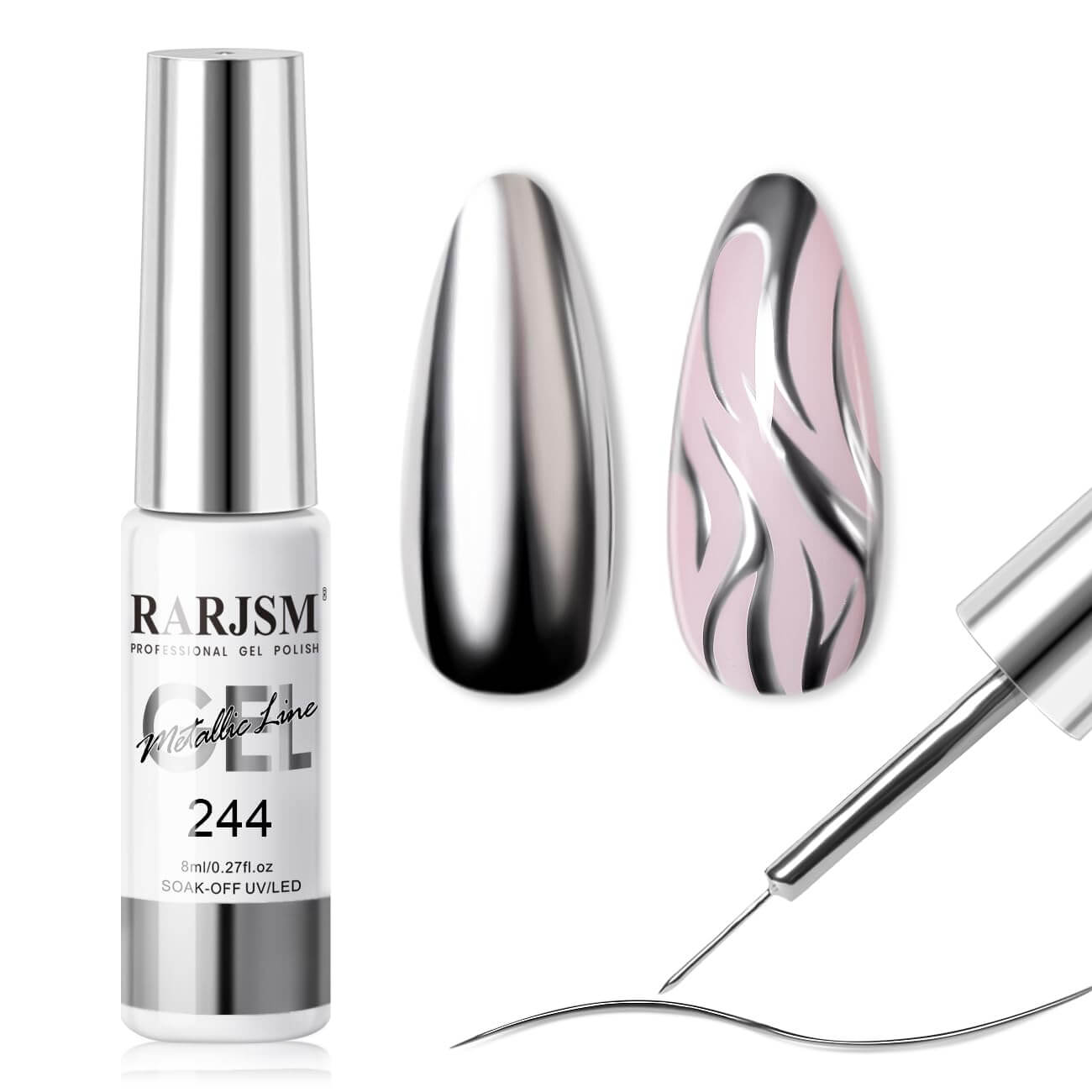 RARJSM ®  Chrome Silver Mirror Nail Polish  Painting Art Gel Liner | 8ml #244