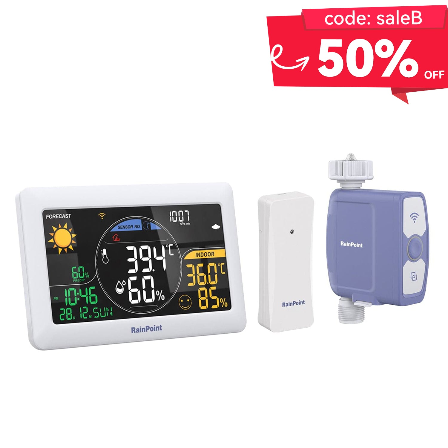 RainPoint 1-Zone Smart WiFi Sprinkler Timer & WiFi Weather Station Hub Homgar App