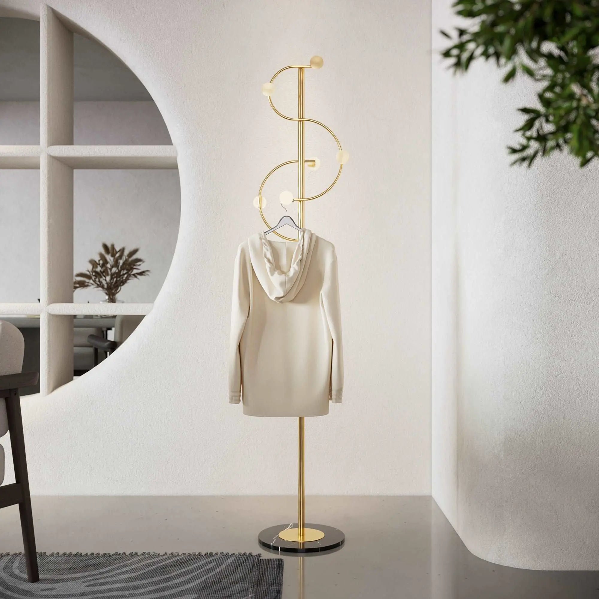 69''Musical Melody Freestanding Coat Rack Marble Base 8 Metal Hooks