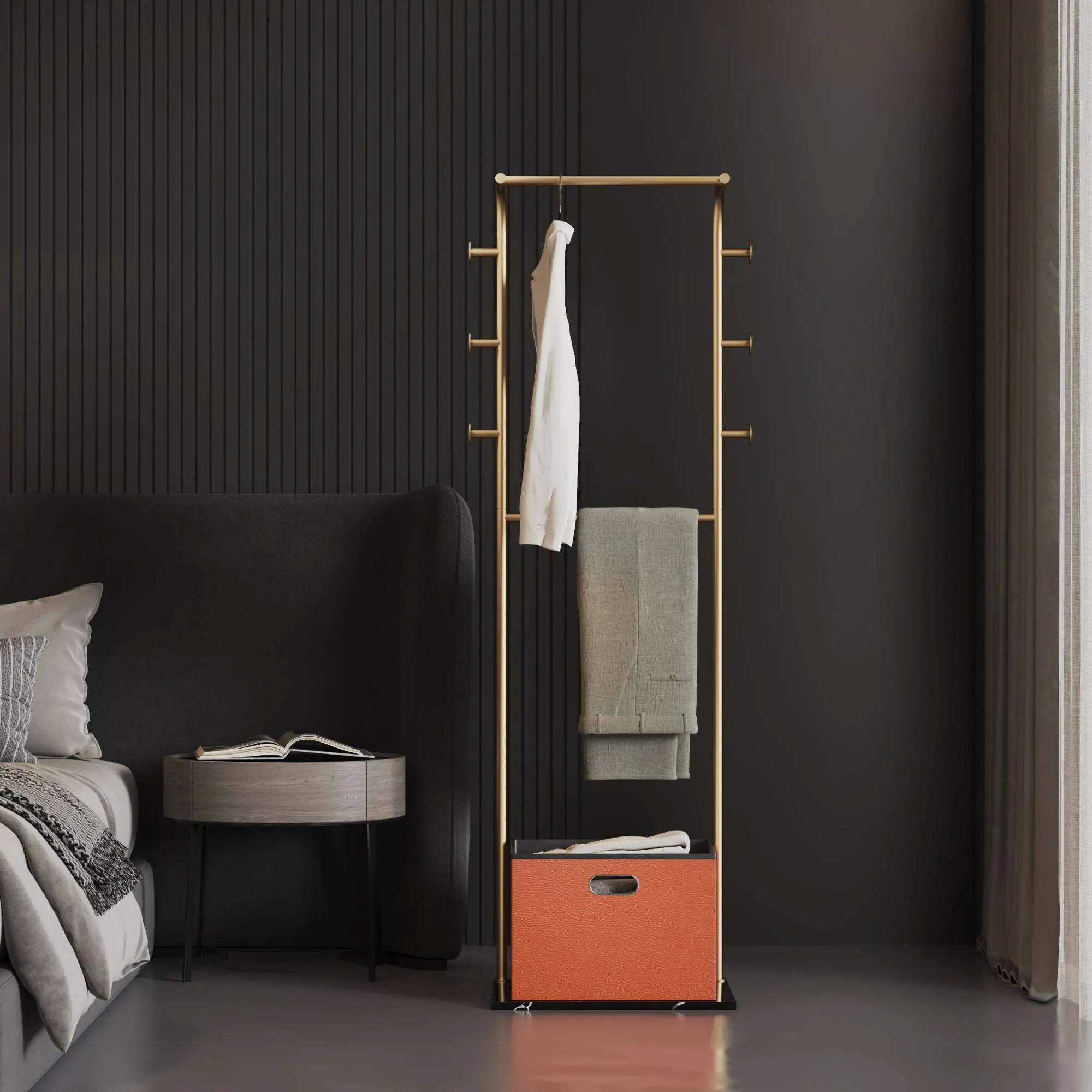 Elegant Italian Marble Coat Rack with Storage Basket