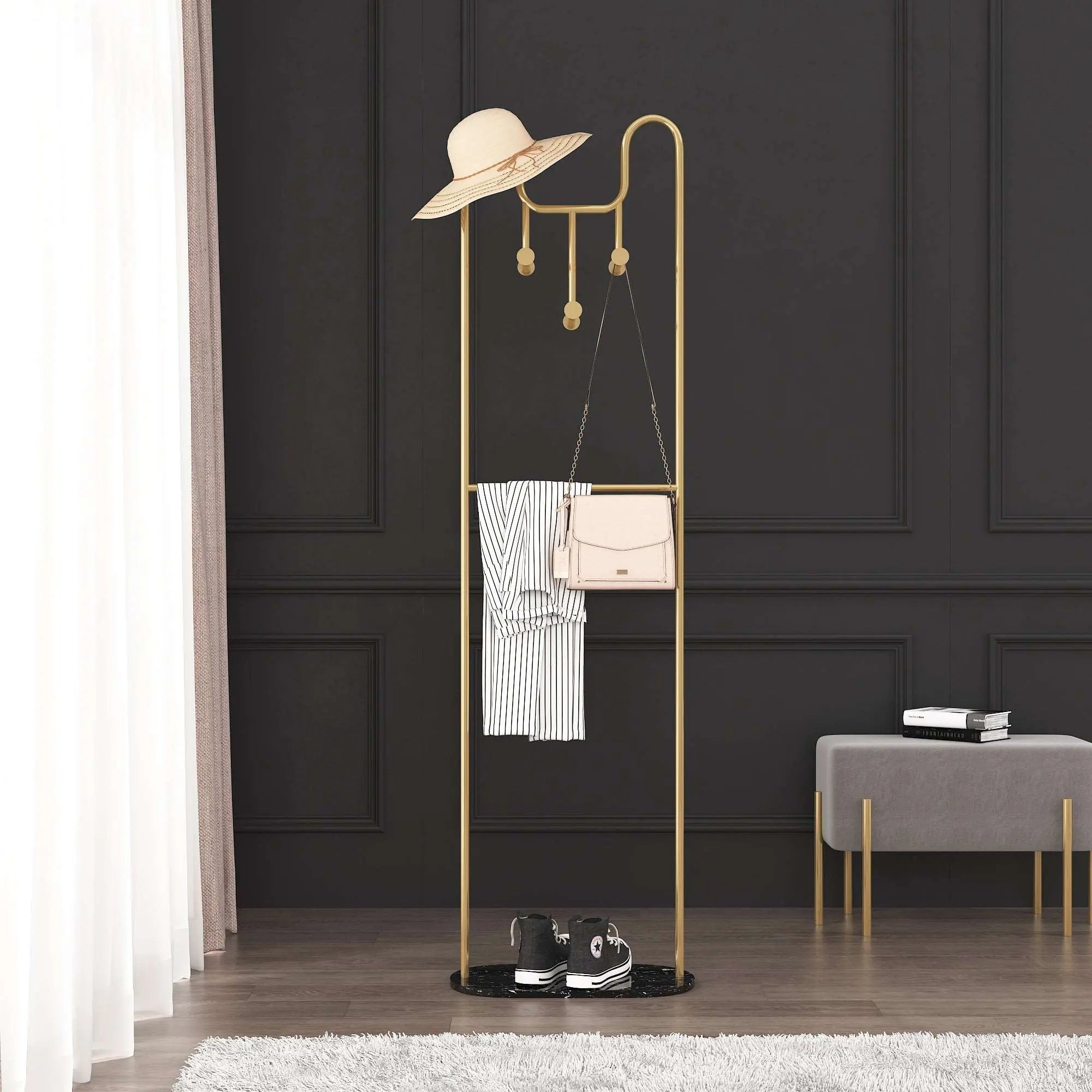 Feline Elegance Cat Shaped Coat Rack with Marble Base