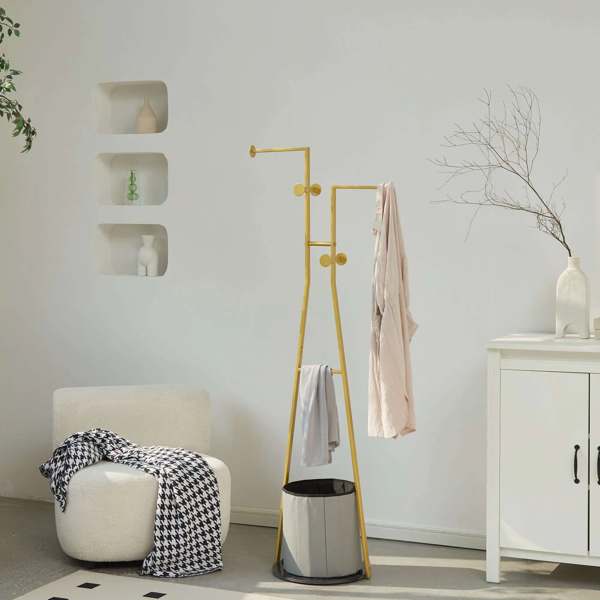 Modern Marble Hourglass Coat Rack with 7 Hooks