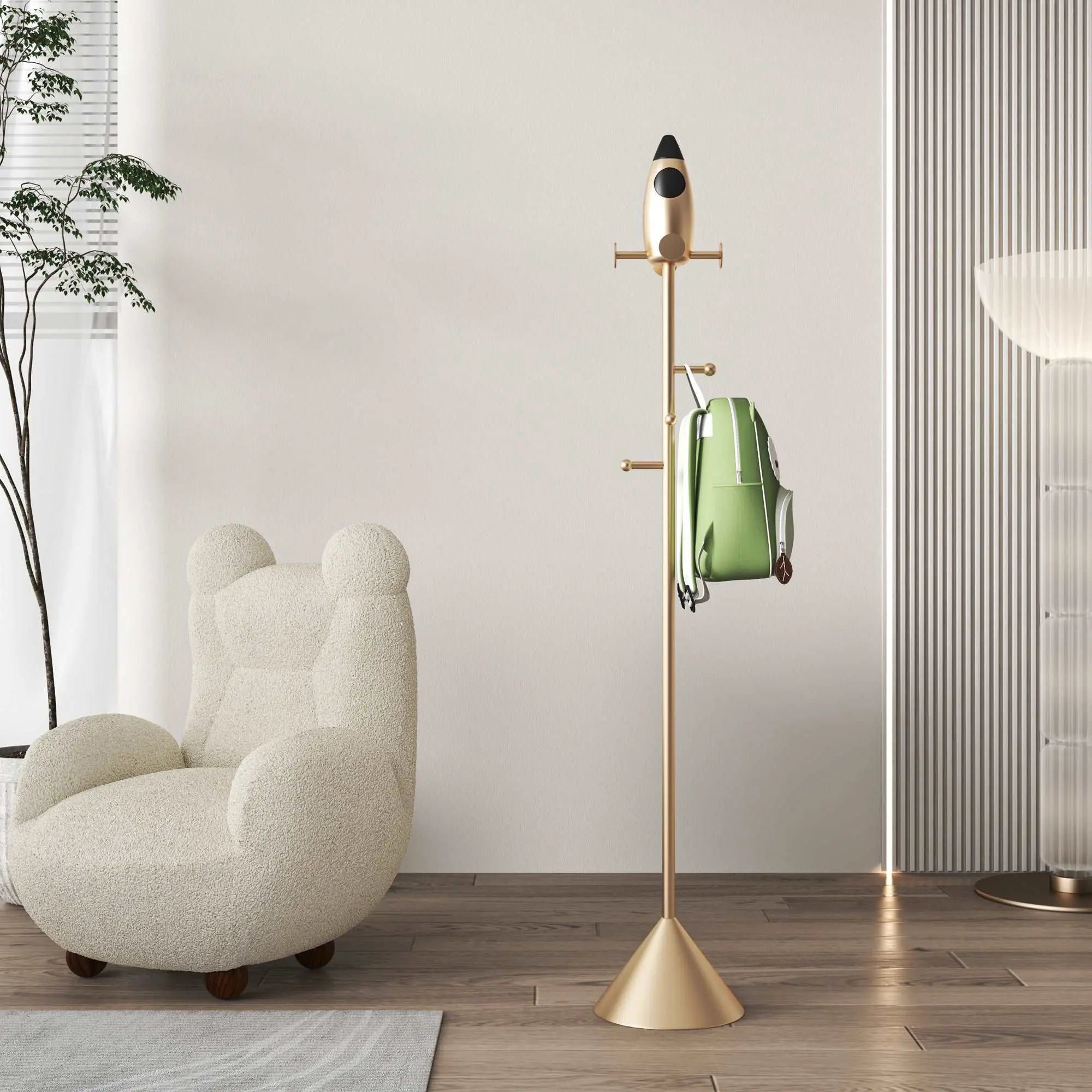 Sleek Rocket-Shaped Coat Rack with 7 Hooks