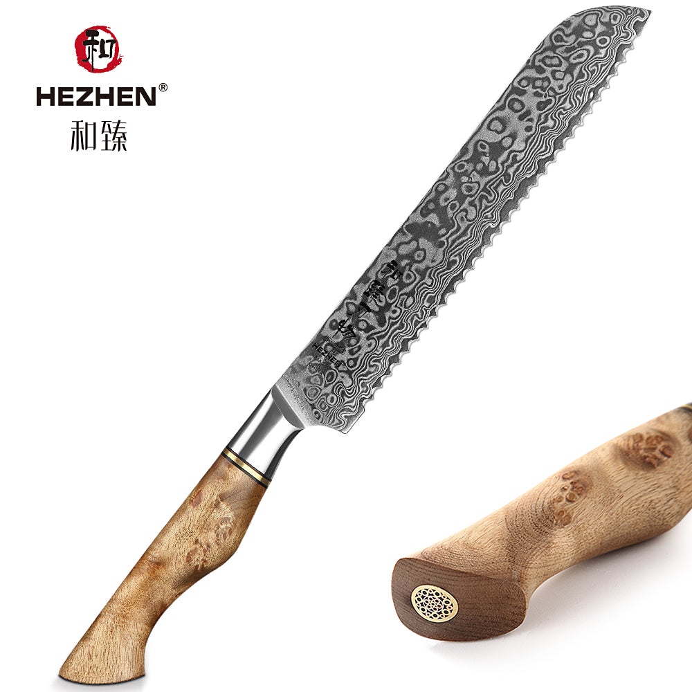 HEZHEN 8 inch Bread Knife Real 67 Layer Damascus Super Steel Super Cook Knife Cut Cake Service watermelon Sharp Kitchen Knife