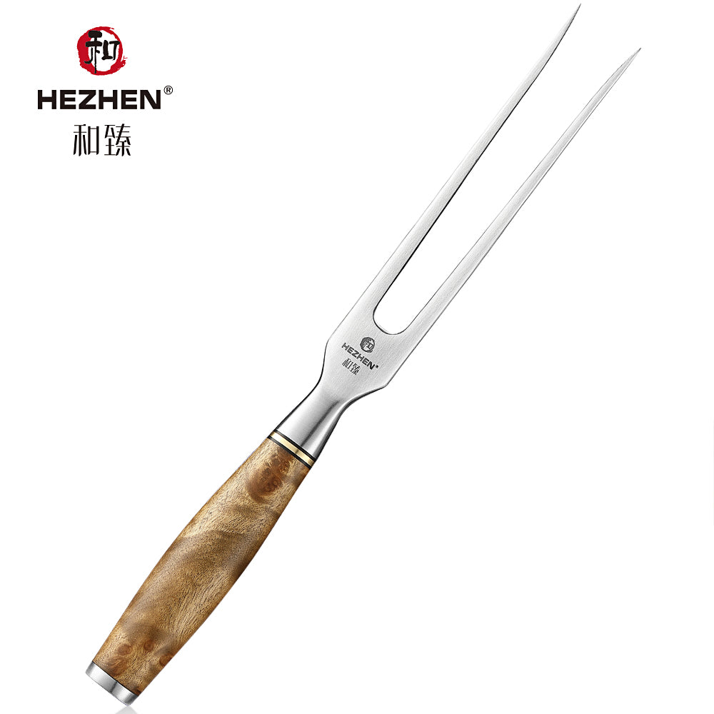 HEZHEN Master Forge Carving Fork Meat Fork 430 Stainless Steel Outdoor Barbecue Utensils Kitchen Tools Beautiful Gift Box