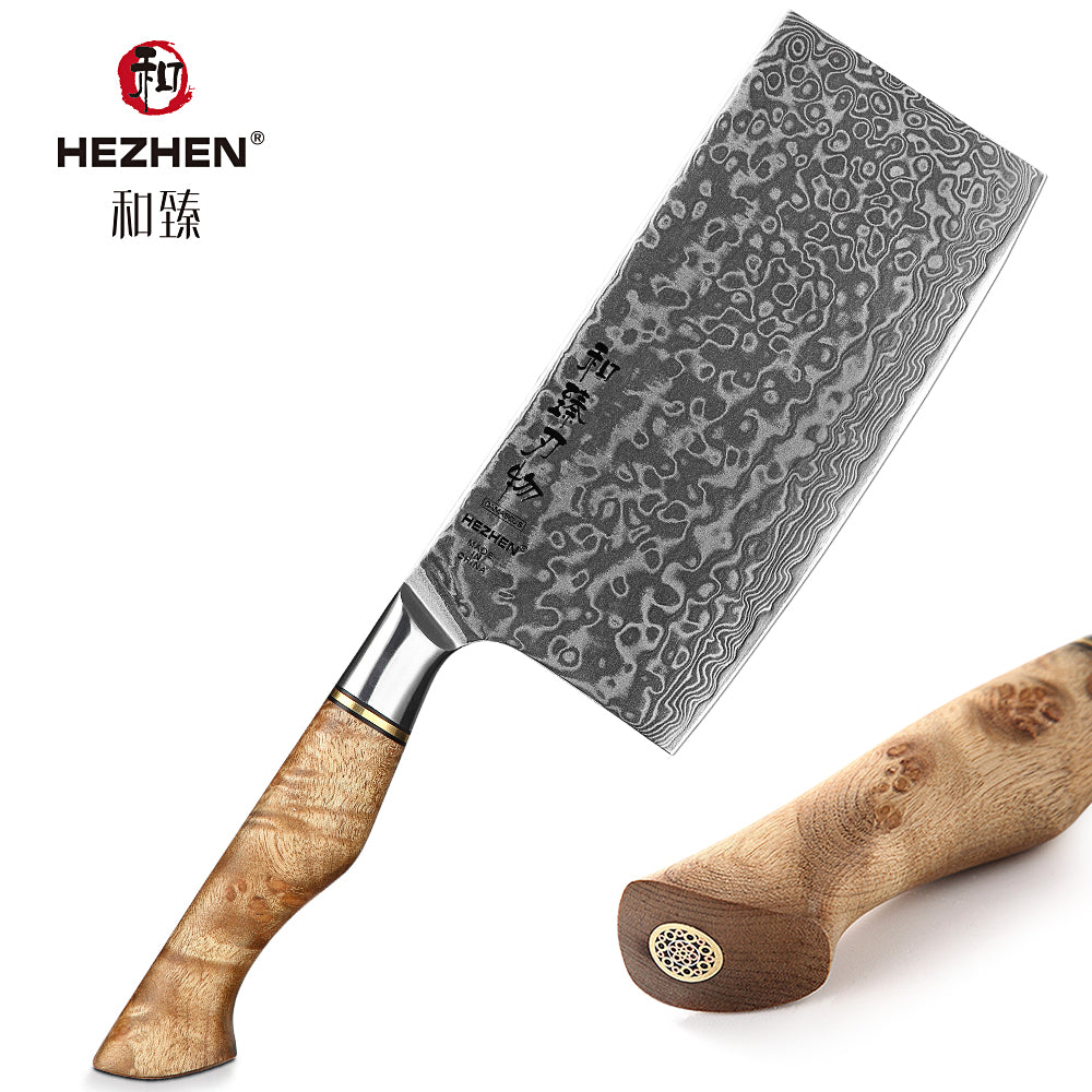 HEZHEN 6.8 inch Cleaver Knife Real Layer Damascus Super Steel For Meat Fish Cook Knife Sharp Blade Beautiful gift Kitchen Knife